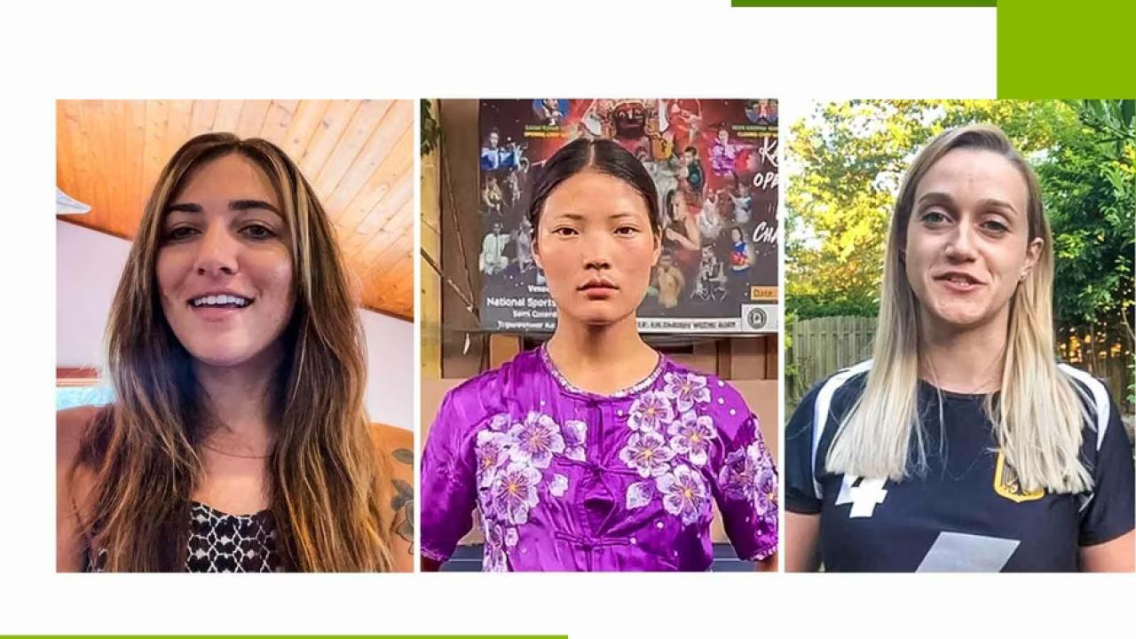 Collage of three portraits of female athletes