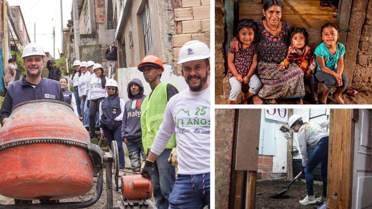 Collage of volunteers helping build homes