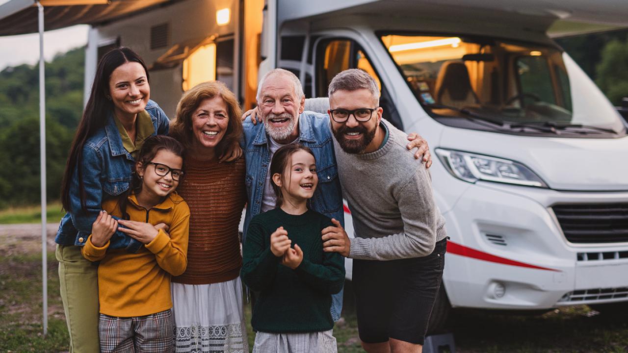 Photo of a family on a camping trip.