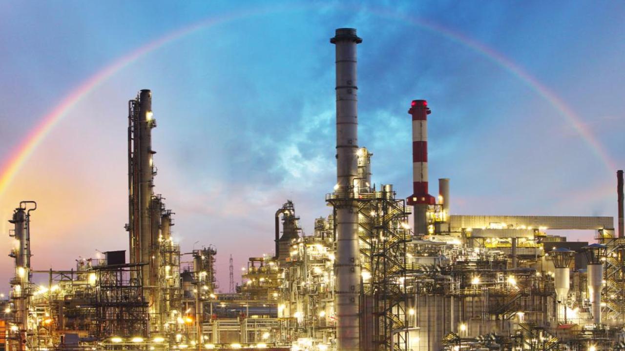 Industrial buildings with rainbow