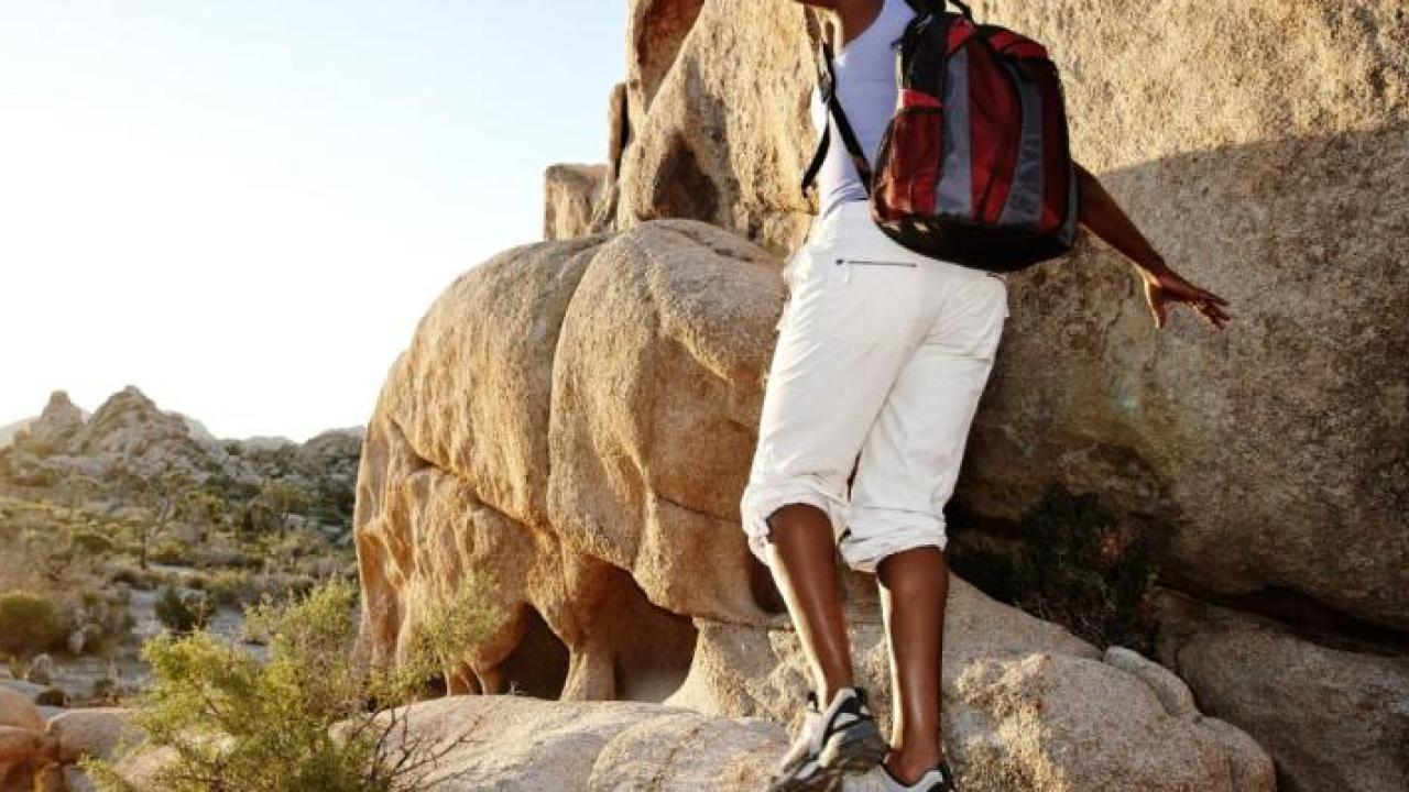 Person hiking in desert