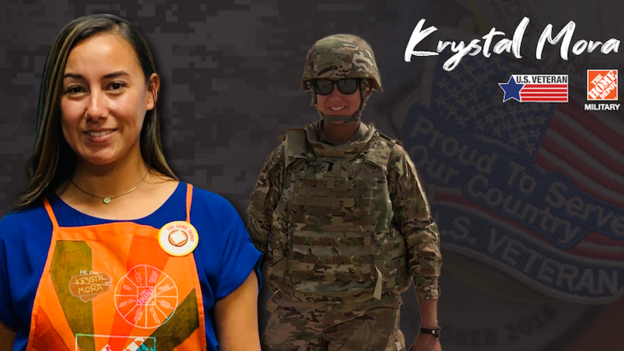 Photo os Krystal Mora in uniform and wearing orange apron.