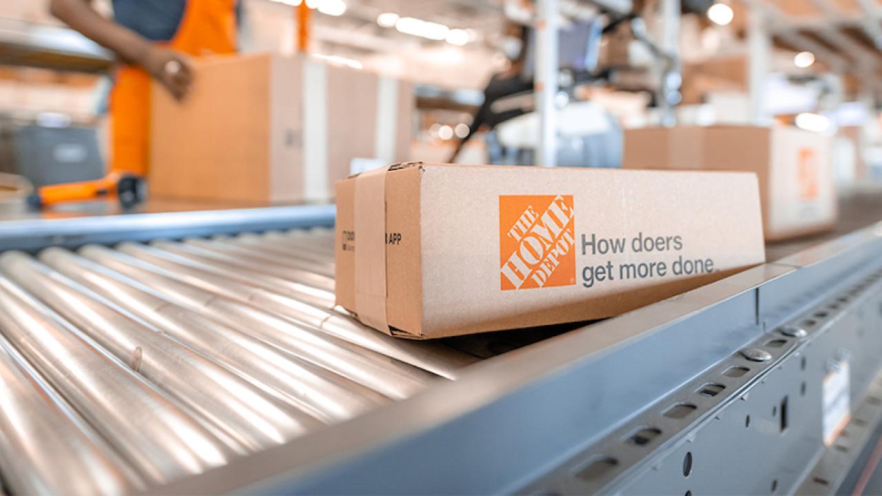 Home Depot Package on a conveyor belt.