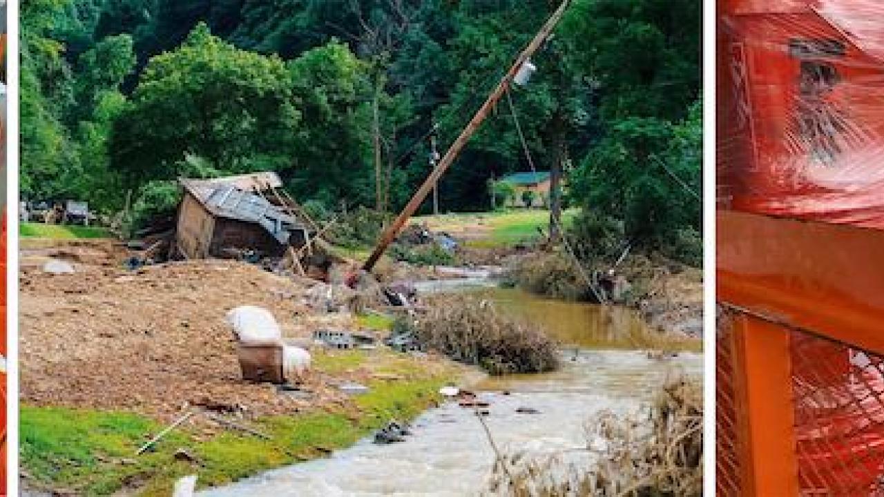 Volunteers, relief kits and flood damage in Kentucky.