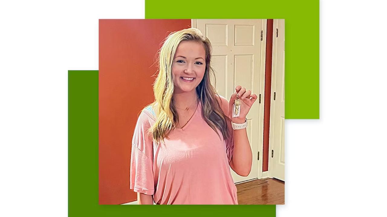Haley holding keys.