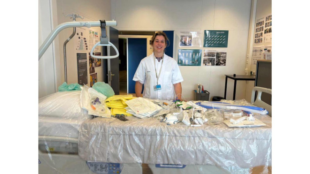 ESCH-R Principal Investigator Dr. Nicole Hunfeld with hospital waste at Erasmus Medical Center in Rotterdam.