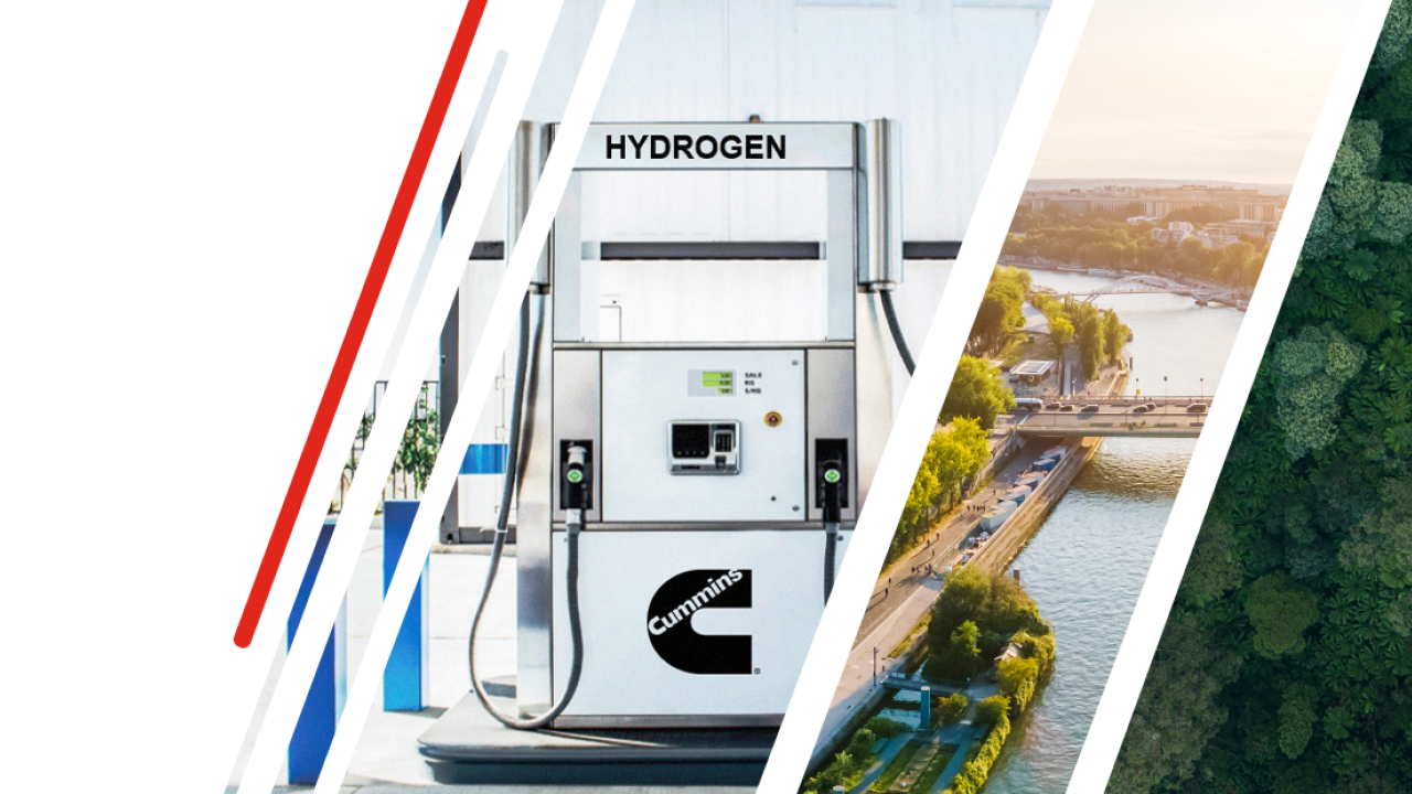 composite image centered on a hydrogen fueling station