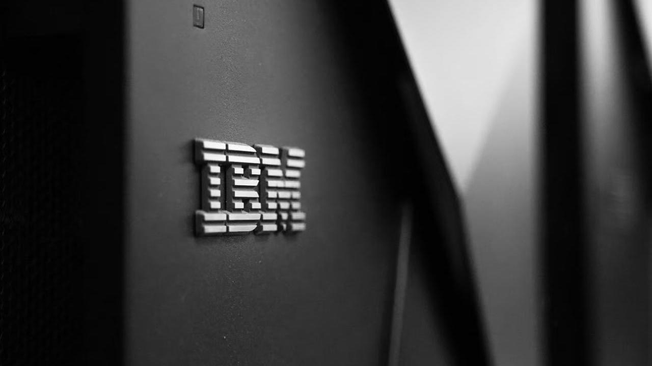 Close up of IBM logo on a computer