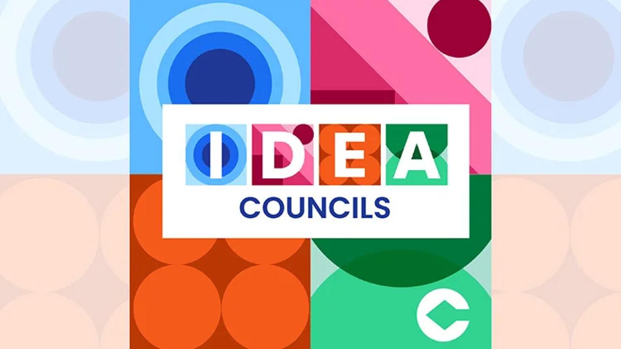 IDEA Councils central in squares of abstract shapes and colors