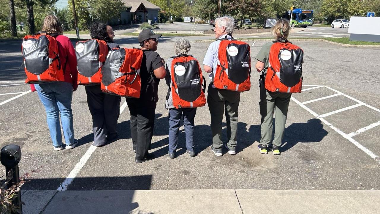 Mobile health providers at Appalachian Mountain Community Health Centers, with Direct Relief-donated field medic packs. The organization is providing community care in western North Carolina area after Hurricane Helene. The organization has received a $25,000 emergency operating grant and a wide array of requested medical support, along with 13 other nonprofit health partners responding throughout the southeastern U.S. (Photo courtesy of Appalachian Mountain Community Health Center)