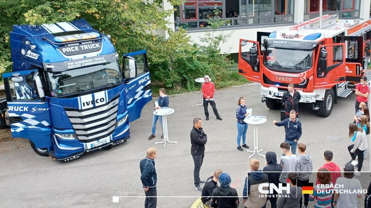 IVECO and Magirus team members at local school in Erbach, Germany