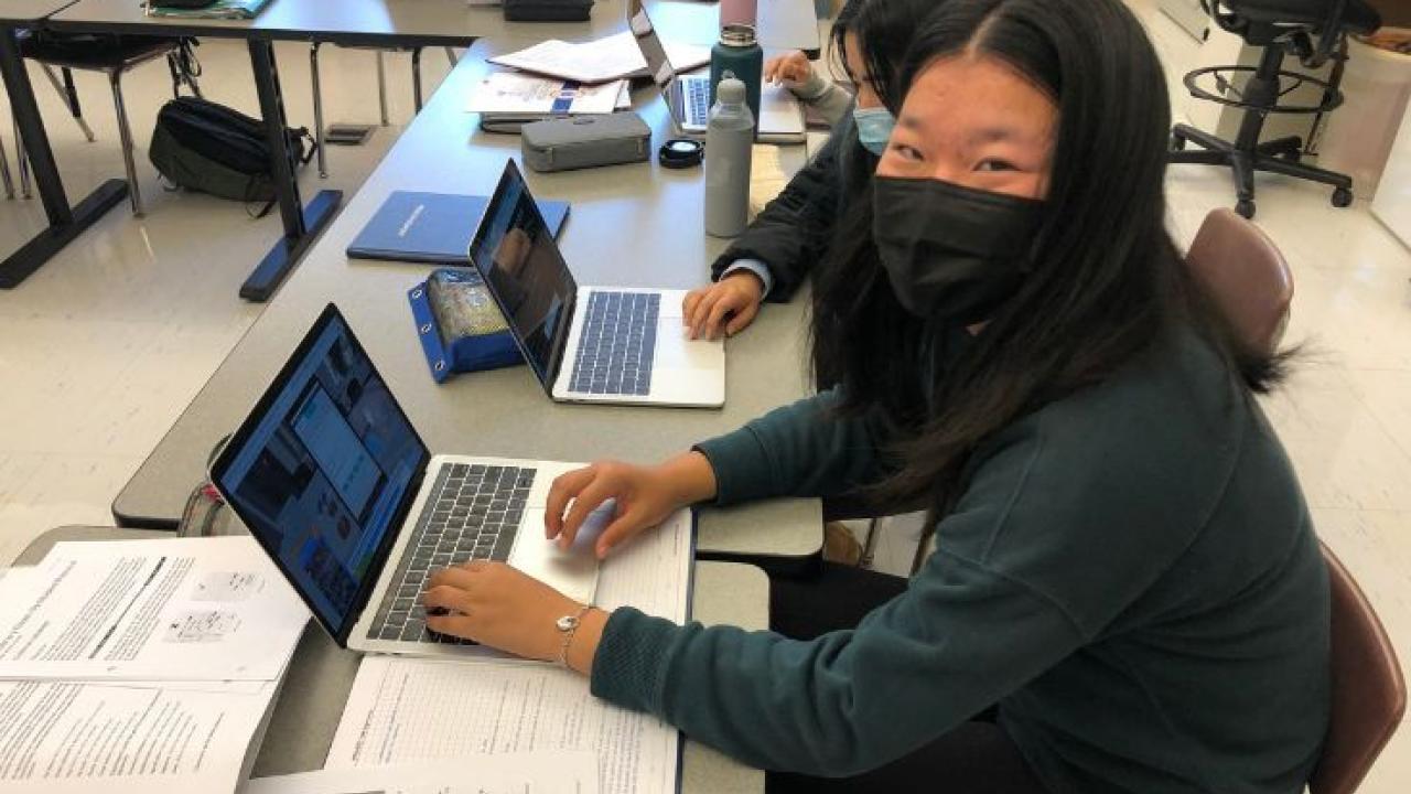High school student Tricia Zhang in Tanya Buxton’s Biotechnology Research Methods class at Menlo School in Atherton, California.