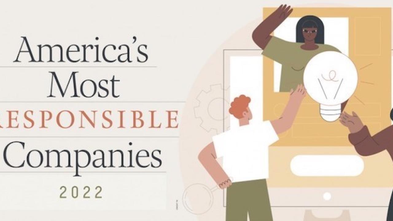 America's Most Responsible Companies 2022 Award: Three people of color are holding a lightbulb with raised arms