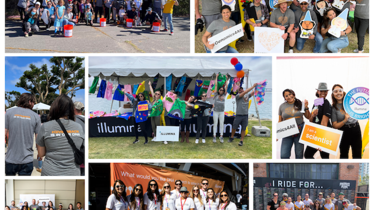 Photo montage of Illumina volunteers at various events in April.