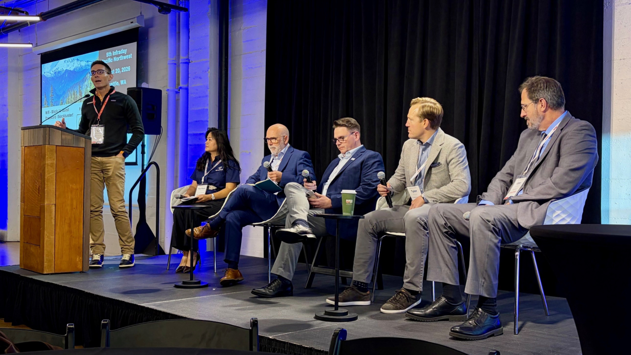 DP World’s Ya-Han Brownlee-Chen (far left) joined infrastructure leaders at Infraday Pacific Northwest in Seattle to discuss the power, supply chain, and execution challenges shaping the next generation of AI infrastructure. 