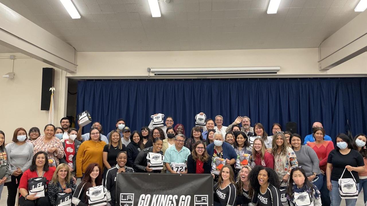  LA Kings Ice Crew and Melissa’s Produce delivered balloons, fresh fruit baskets and lunch bags to all the teachers at the Los Angeles Elementary School.