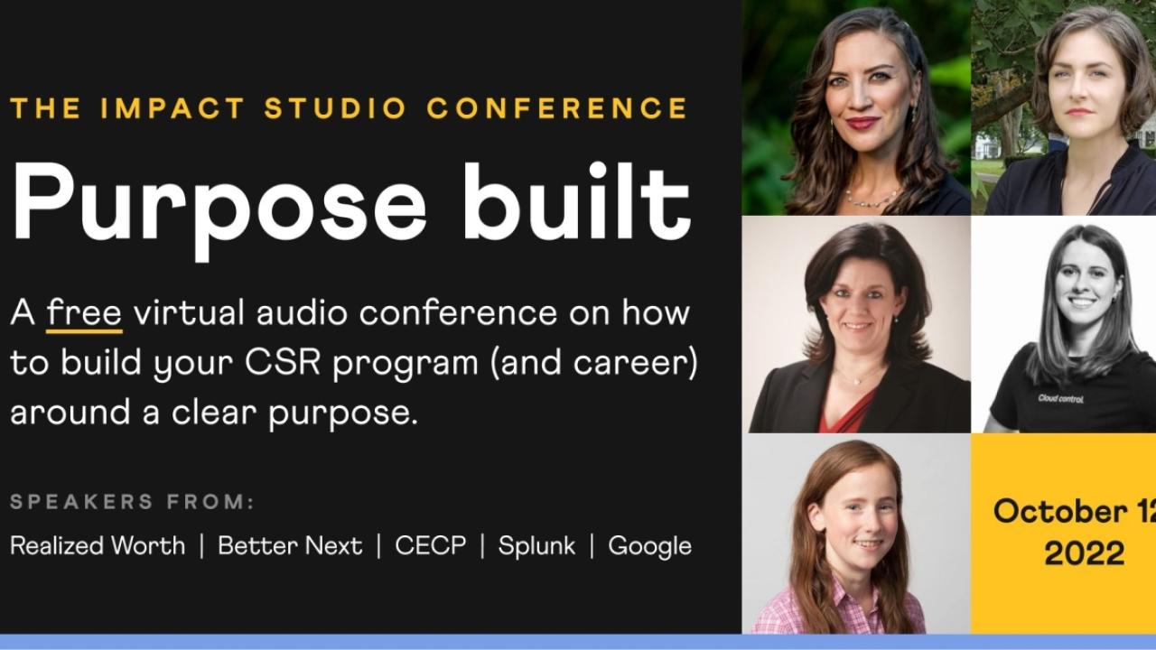 Impact Studio Conference Purpose Built flyer with 5 woman speaker headshots