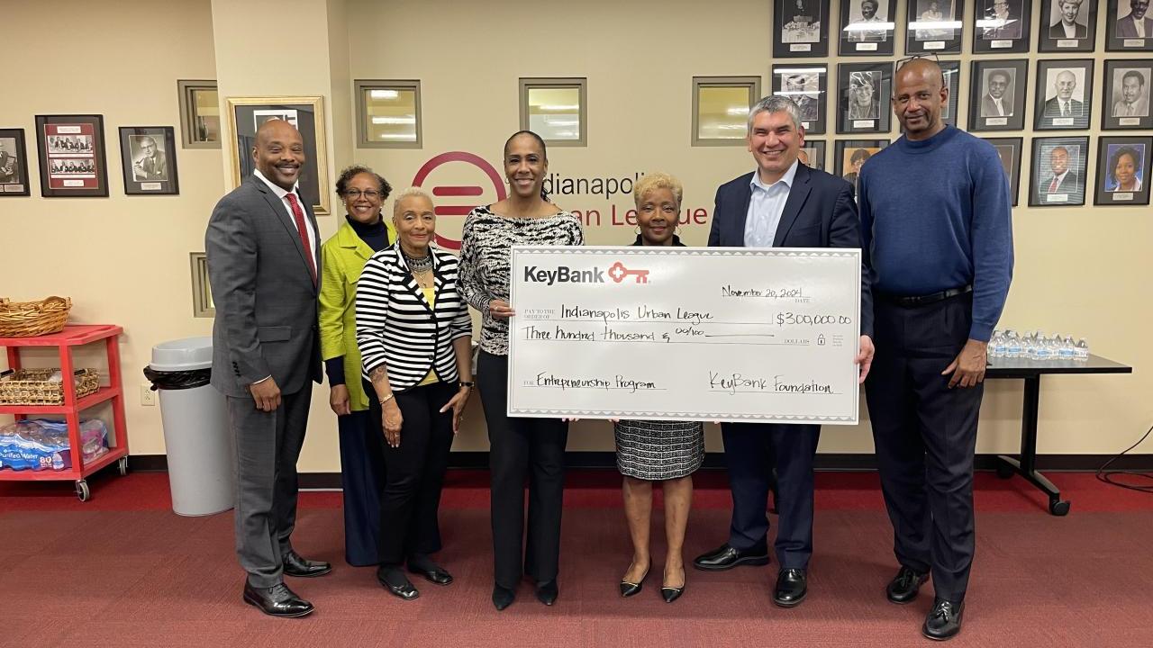 Indianapolis Urban League and KeyBank leadership shown with a $300,000 grant check.