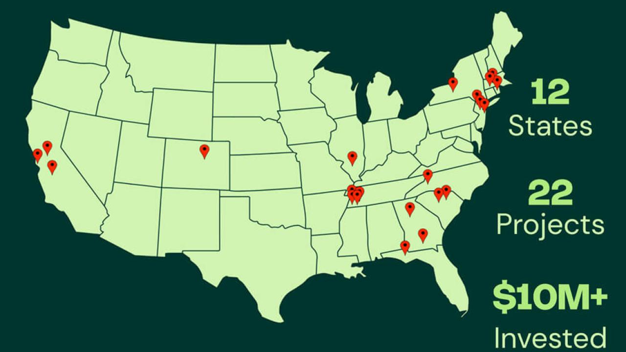 A map of every project Climatize has funded as of Sept 2025