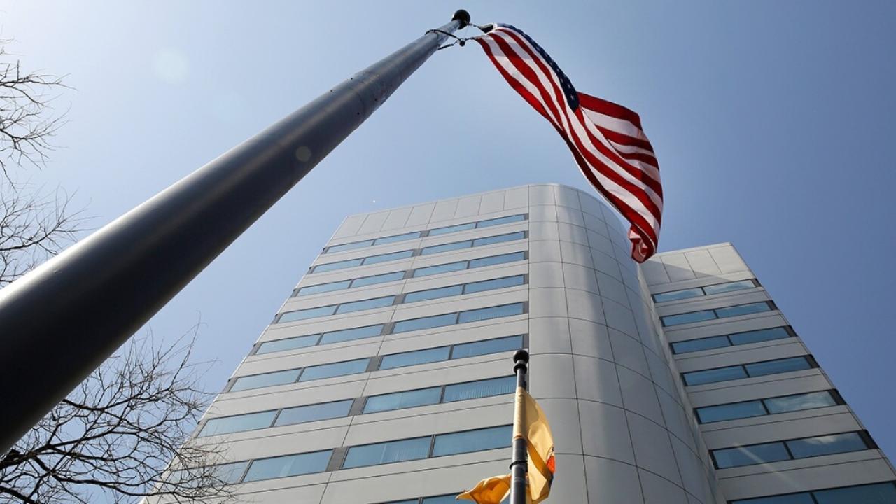 building with flag