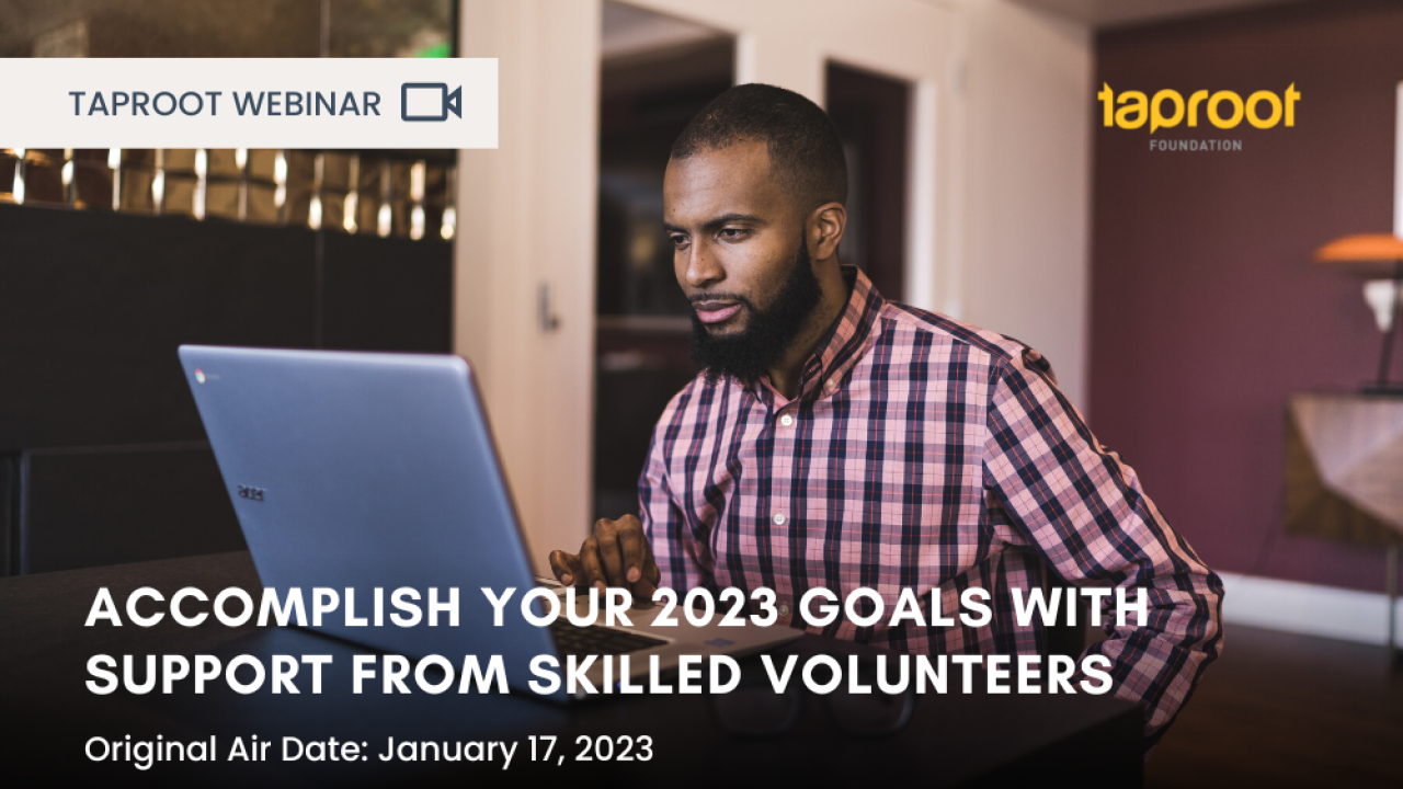 Person at laptop with text overlay promoting Jan 17 webinar for nonprofits