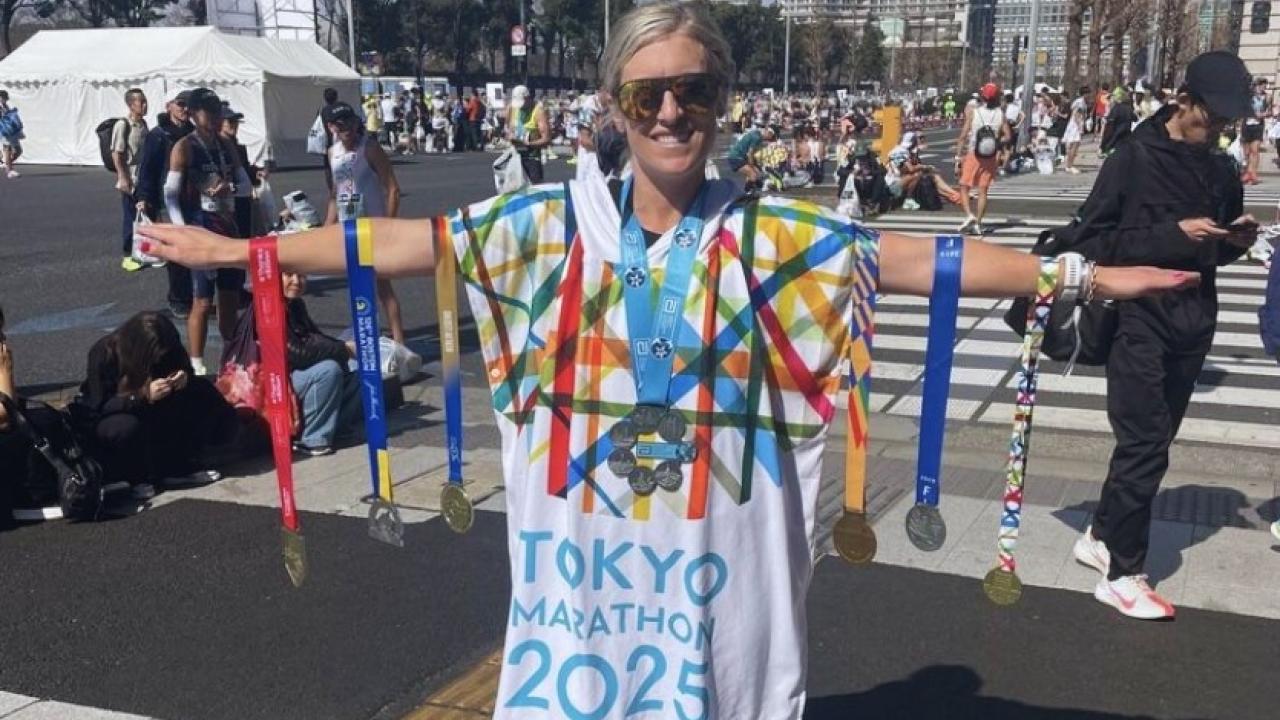 Jessica Gillman with her Six Star Medal and medals from six WMM.