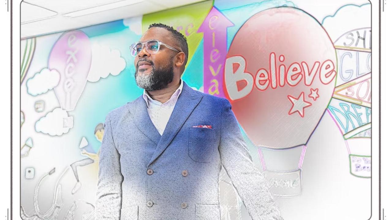 Julius B Anthony, "Believe" in the background. Image fades from black and white, like a coloring page, to full color around Julius