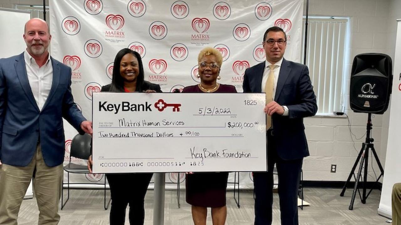 Photo caption L to R: Brad Coulter – Matrix Human Services CEO and President, Kerrie Mitchell – Matrix Human Services Vice President of Marketing and Fund Development, Yvonne Harrington – KeyBank Michigan Corporate Responsibility Officer, David Mannarino – KeyBank Michigan Market President and Commercial Sales Leader