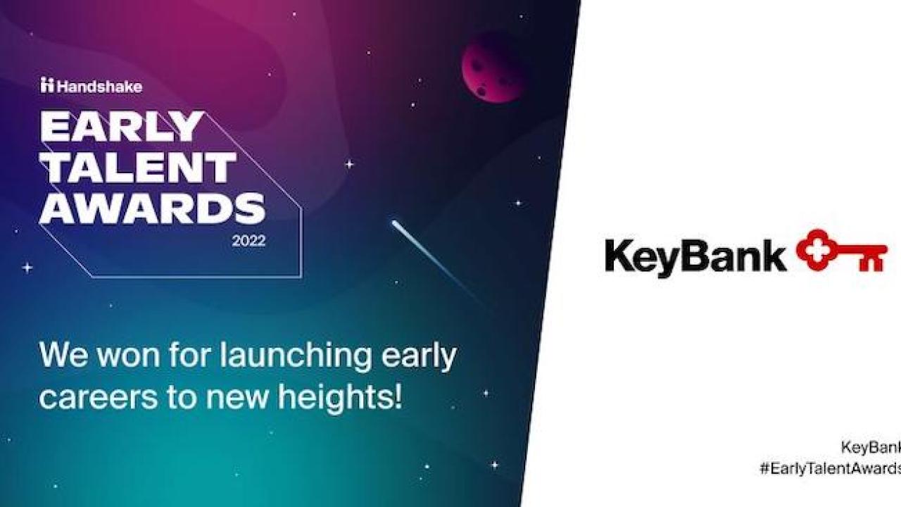 Handshake Early Talent Awards. We won for launching early careers to new heights. KeyBank logo.