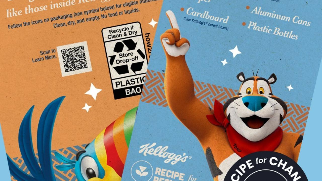In-store messaging encouraging consumers to recycle items with the How2Recycle logo.