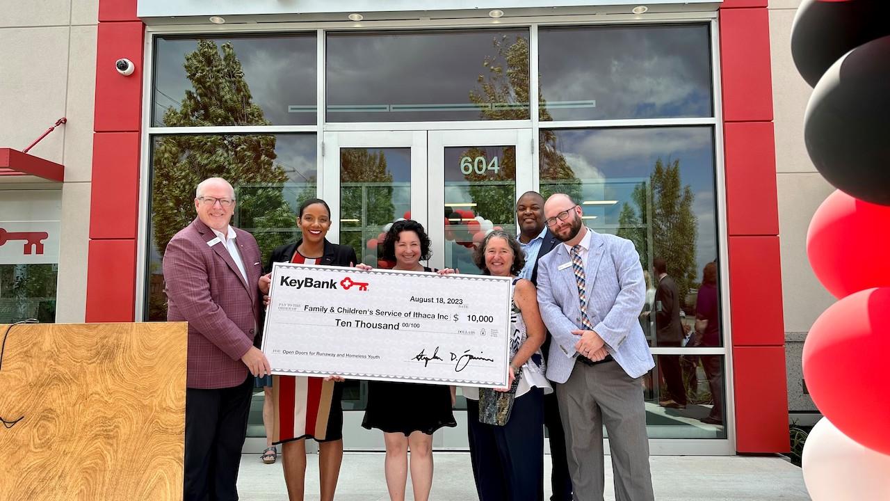 KeyBank team presenting a check to Family Service of Ithaca.