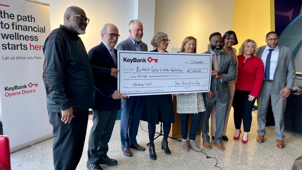 The KeyBank Foundation Team presenting a check to Buffalo Center for Arts and Technology  