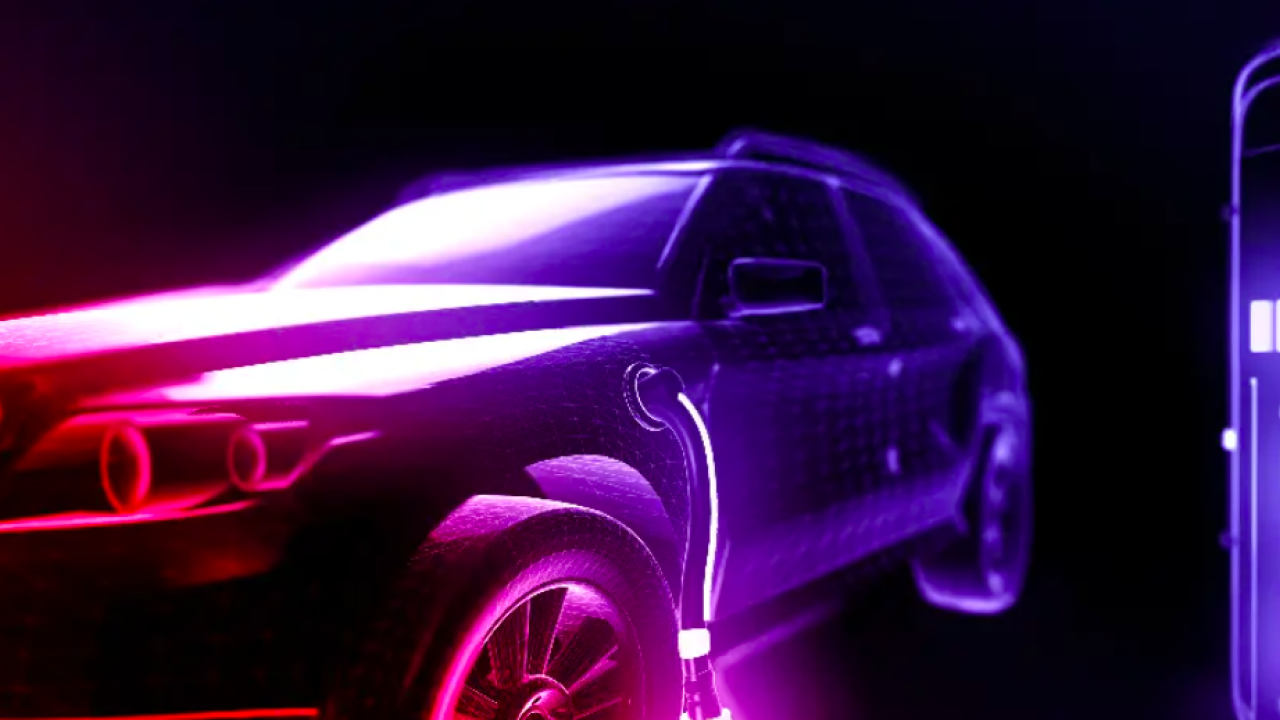 glowing outline of an EV charging 