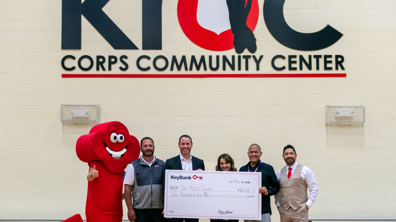 Kroc Corps Community Center team receiving a check from the KeyBank team.