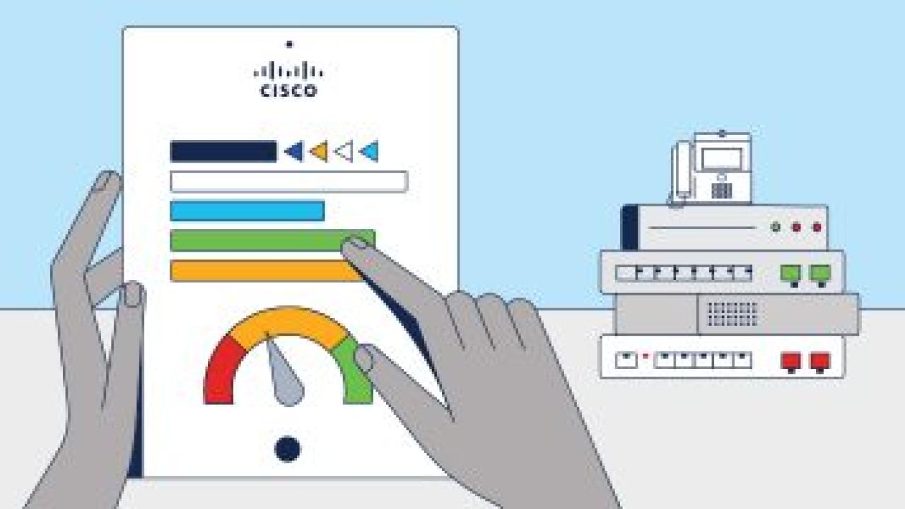 Sketched hands holding a document and pointing to a bar graph. A stack of devices in the background.