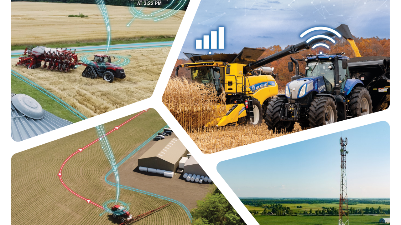 collage of digital connectivity on farmland