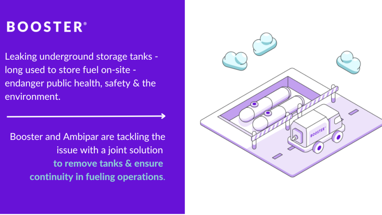 Image of leaking underground storage tank and Booster tanker