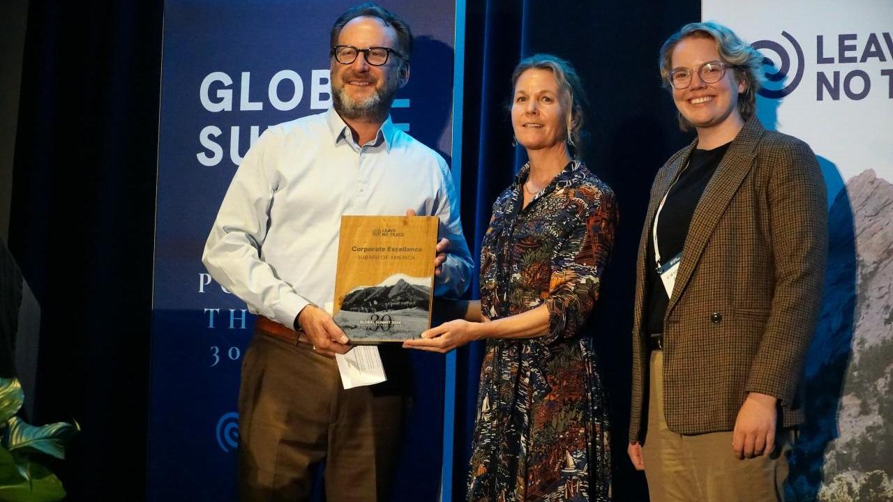 Dave Adams, Regional Vice President for the Western Region of Subaru of America, Inc.; Dana Watts, Executive Director of Leave No Trace; and Kirsten Anderson, Brand Partnerships and Experiential Marketing Specialist with Subaru of America, Inc