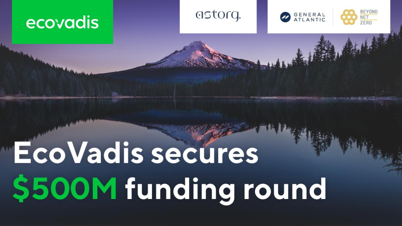 Banner reading, "EcoVadis secures $500M funding round"