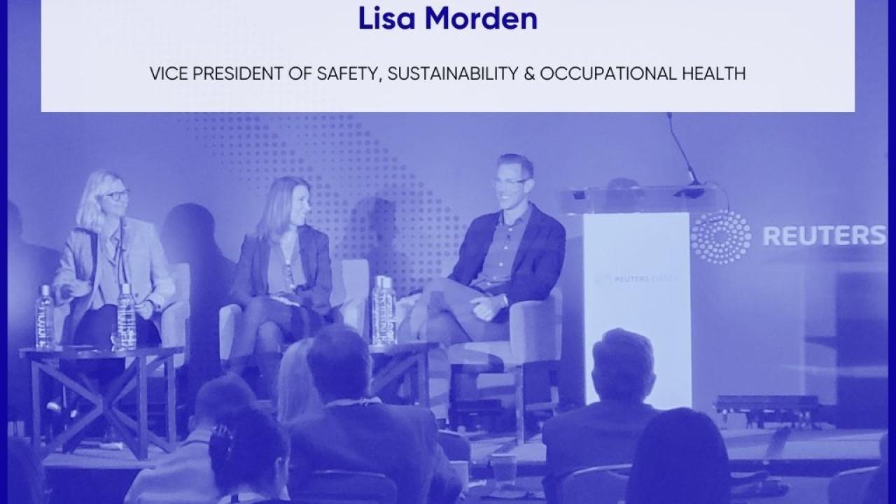 Three people are seated on a stage in front of an audience. Quote from Lisa Morden: "Successful partnerships have three foundational elements - a shared sense of purpose, work that delivers benefit to all participants, and a high degree of trust and transparency." 