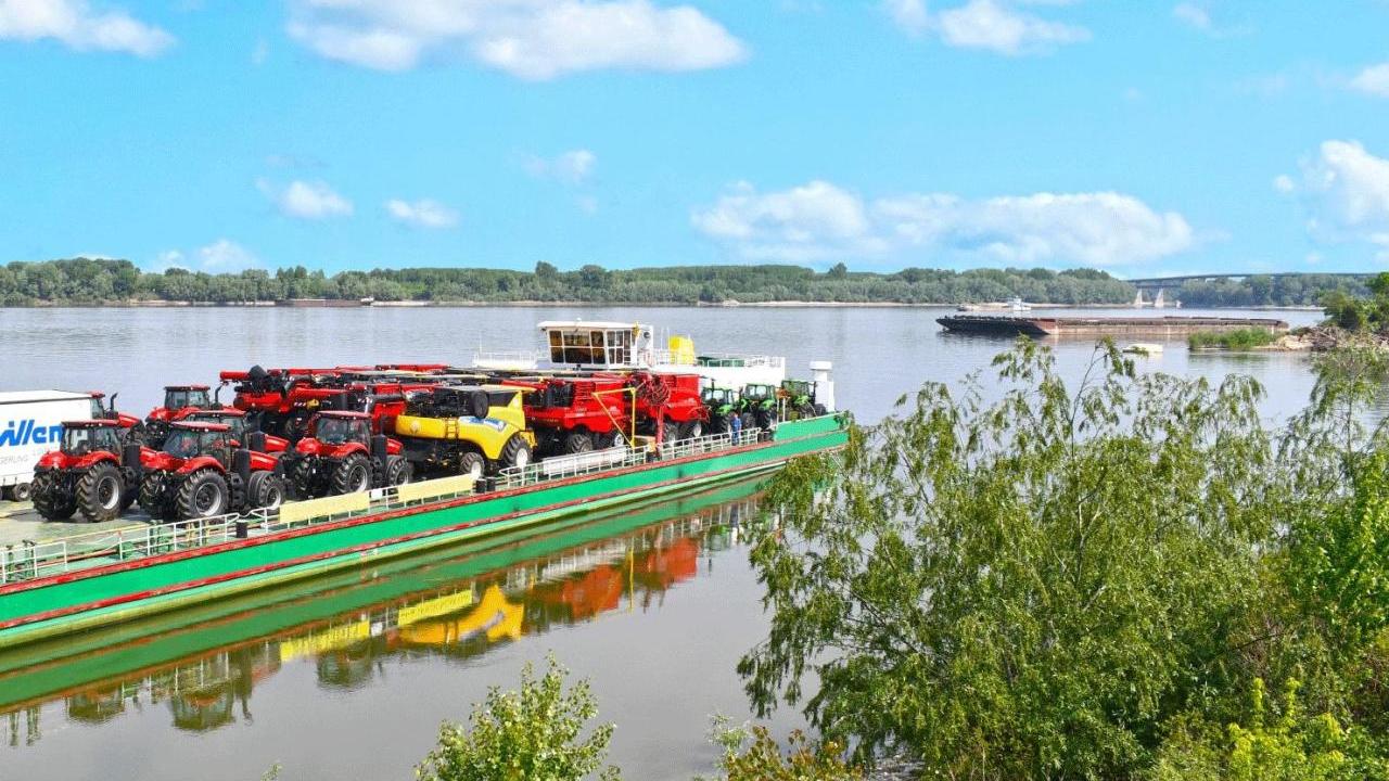 Tractors on barge