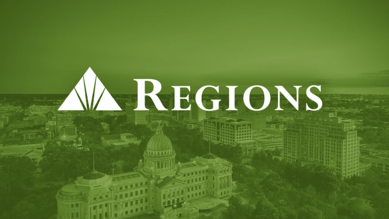 Regions logo superimposed on cityscape