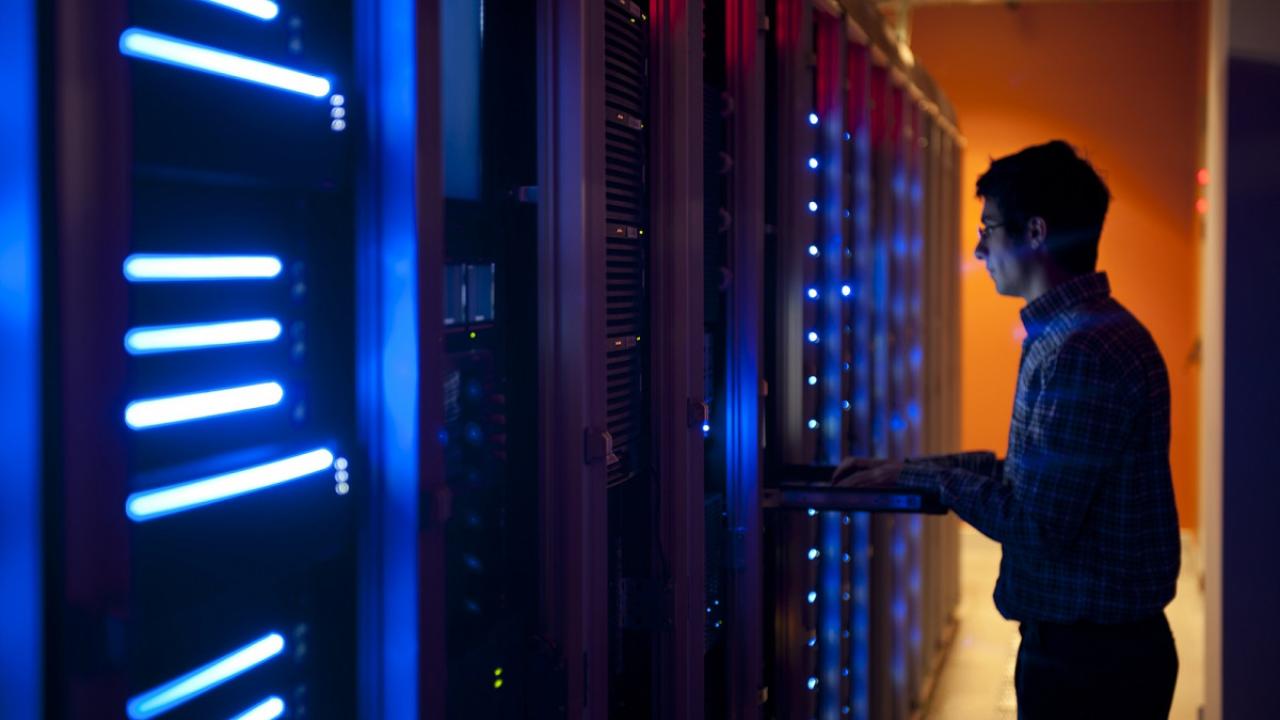 person in a computer data center