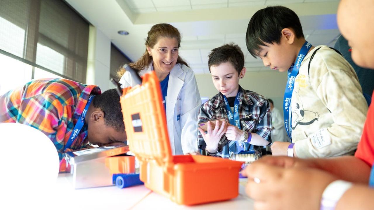 Students doing an experiment