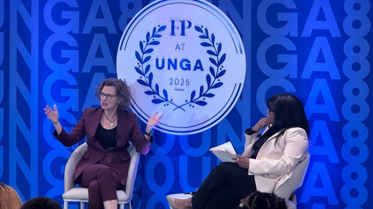 CARE President Michelle Nunn speaks on stage