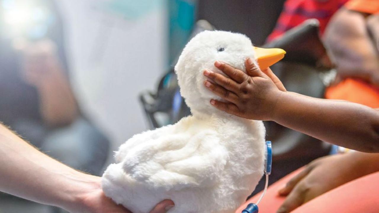 My Special Aflac Duck shown with children.