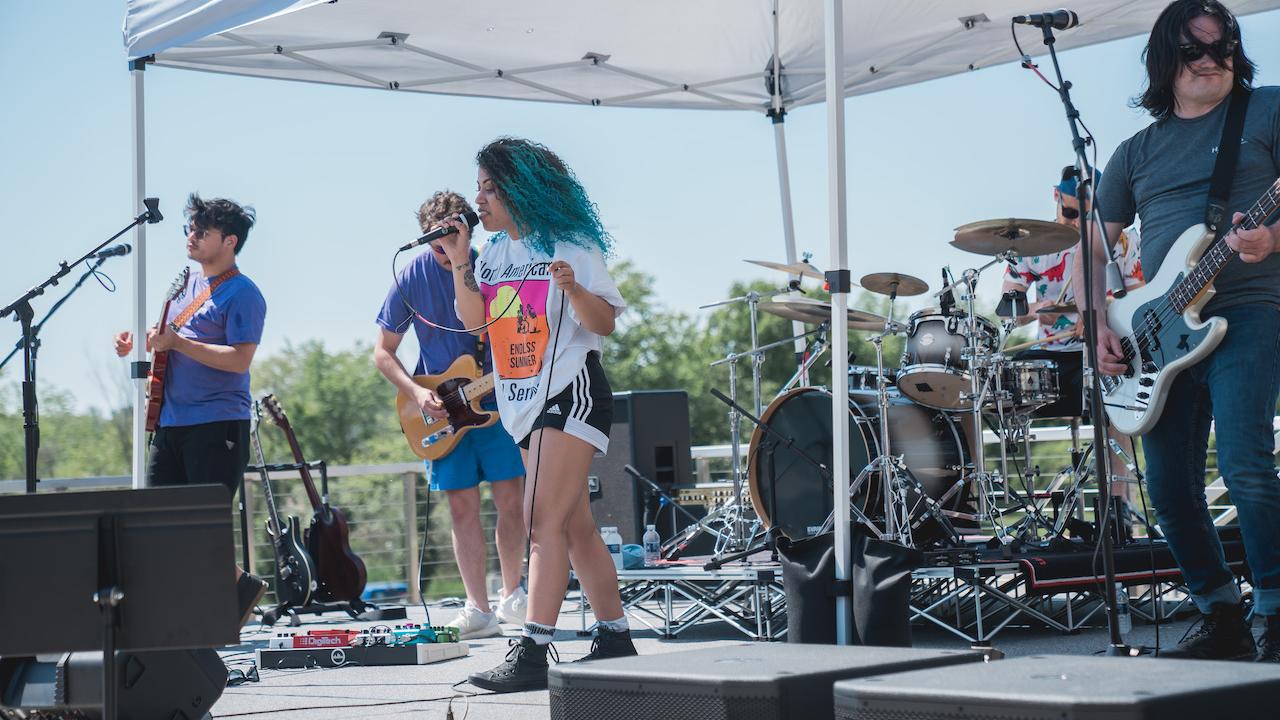 HARMAN employees jamming in a band.
