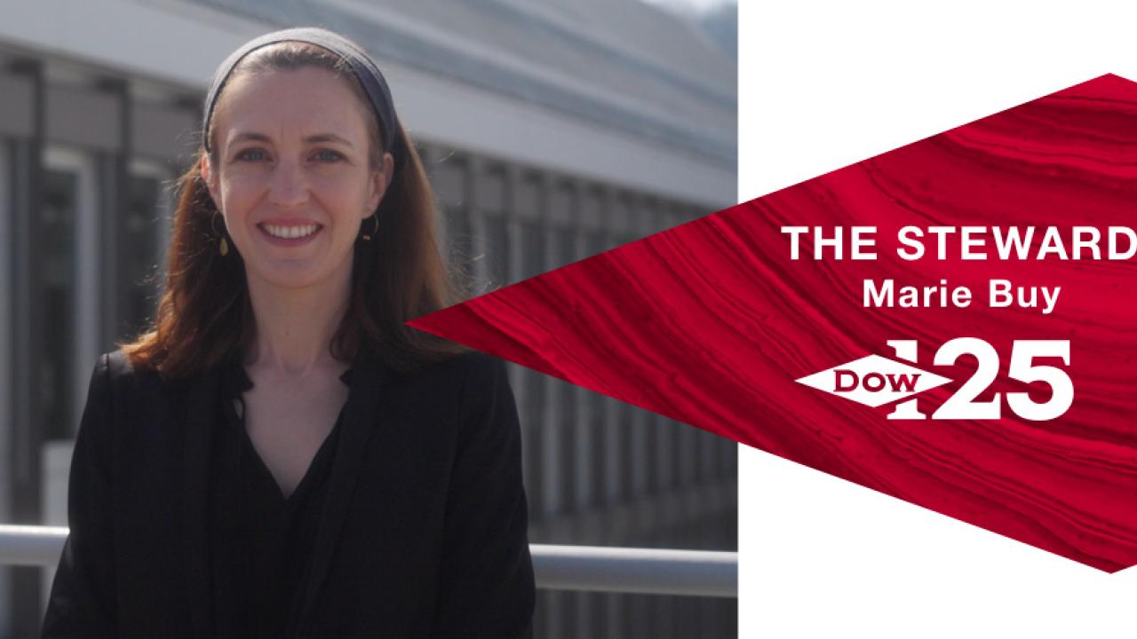 Marie Buy. The Dow logo and "The Steward Marie Buy, Dow 125" to the right