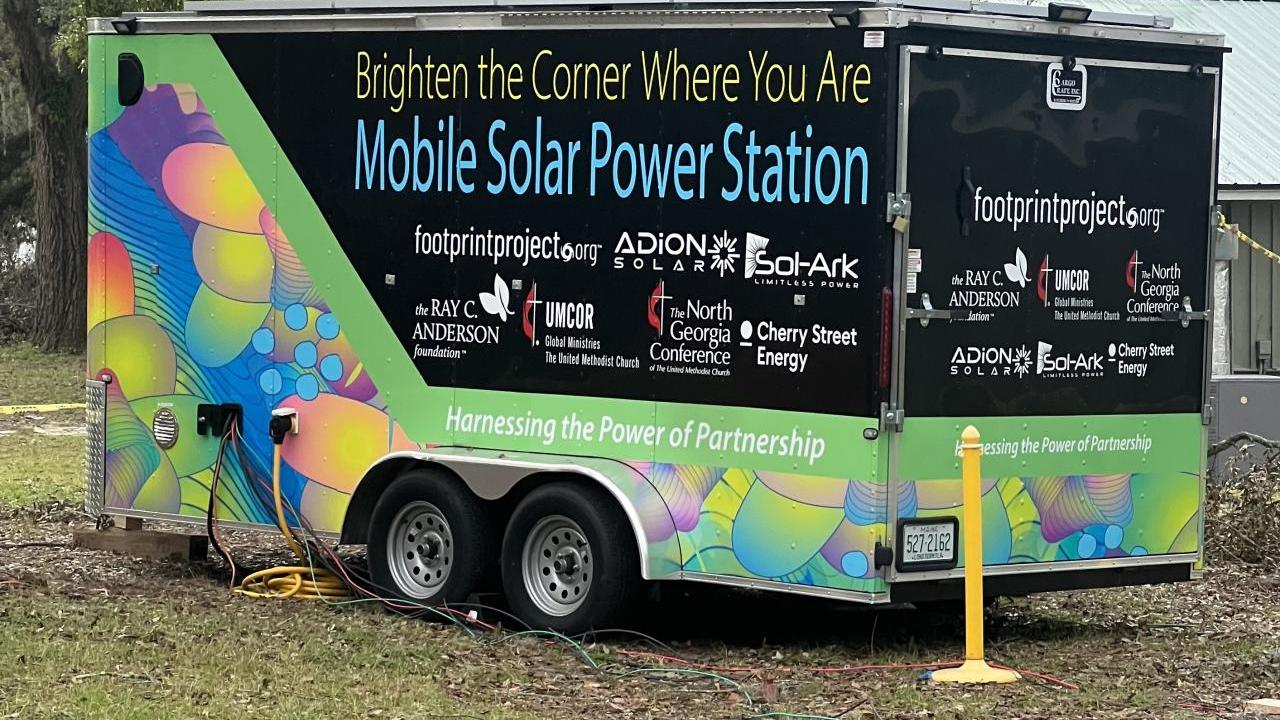 Mobile Solar Microgrid Trailer. Close shot.