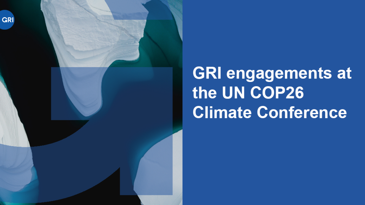 Banner image reading "GRI engagements at the UN COP26 Climate Conference" 